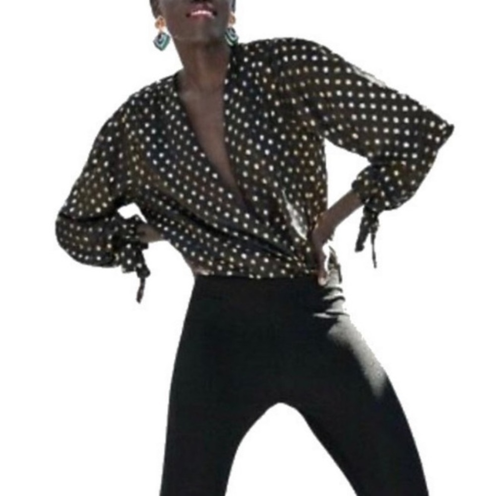 “ZARA” Gold Polka Dot Wrap Blouse BodySuit - Picture 2 of 16
